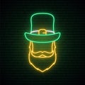 Neon sign of Irishman in green hat and red beard. Royalty Free Stock Photo