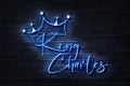 Neon Sign King Charles III Coronation - Prince Charles of Wales becomes King of England Royalty Free Stock Photo