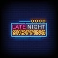 Neon Sign late night shopping with brick wall background vector Royalty Free Stock Photo