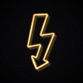 Neon sign. Lightning bolt isolated on transparent.