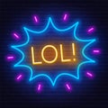 Neon sign lol in frame on dark background. Royalty Free Stock Photo