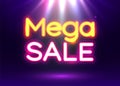 Neon sign, Mega Sale on dark background. Discount Background for your design, greeting card, banner