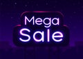 Neon sign, Mega Sale on dark background. Discount Background for your design, greeting card, banner