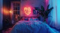 Neon sign monstera as decor of a living room