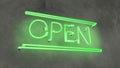 Neon sign Open in cafe bar restaurant, working evening night local pub wall Royalty Free Stock Photo