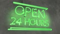 Neon sign Open 24 hours in cafe bar restaurant, working evening night local pub Royalty Free Stock Photo