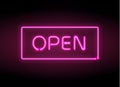 Neon sign Open 24 7 light vector background Royalty Free Stock Photo