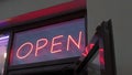 Neon sign open street showcase door red light welcome