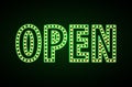 Neon sign open. Vintage electric signboard