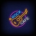 Neon Sign rock cafe with brick wall background vector