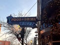 Neon Sign Saying Food and Drink and an Arrow Saying Lounge at a Bar Restaurant in Chicago, Illinois, on a Winter Day, Christmas