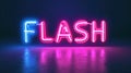 A neon sign that says flash in blue and pink, AI