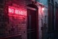 A neon sign that says NO REGRETS on a brick wall