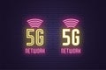 Neon sign set of 5G network mobile technology