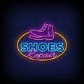 Neon Sign shoes repair with Brick Wall Background vector Royalty Free Stock Photo