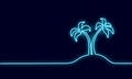 Neon sign single continuous line art coconut tree palm. Tropic paradise island landscape design one sketch outline Royalty Free Stock Photo