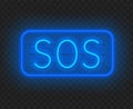 Neon sign SOS. The inscription on a dark background. Royalty Free Stock Photo