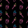 Neon sign Valentines day line characters things seamless pattern Royalty Free Stock Photo