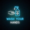 Neon sign Wash your hands. Royalty Free Stock Photo