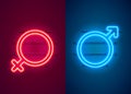 Neon sign women man. Red sexy symbol banner