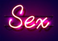 Neon sign, the word Sex on dark background. Night life Background for your design, greeting card, banner.