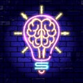 Neon Signboard Brain Light Bulb Idea