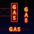 Neon signboard gas text.