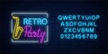 Neon signboard of retro party in music bar. Glowing street sign of a nightclub with live music Royalty Free Stock Photo