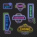 Neon Signboards Realistic Night Collection Transparent