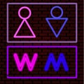 Neon signs M and W. Male and female symbols. Toilet symbols Royalty Free Stock Photo