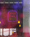 Neon Signs Neon Rainy WindowDrive Thru Neon Sign Royalty Free Stock Photo