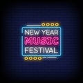 New year Music Festival Neon Signs Style Text Vector Royalty Free Stock Photo