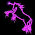 Neon silhouette of unicorn rearing up - vector image
