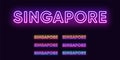 Neon Singapore name, City and Republic in Asia. Neon text of Singapore city. Vector set of glowing Headlines