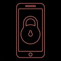 Neon smartphone lock personal data security cyber access concept phone locked cellphone padlock use red color vector illustration Royalty Free Stock Photo