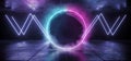 Neon Smoke Circle Gradient Glow Purple Blue Lines Shapes Sci Fi Futuristic Concrete Grunge Reflective Background Empty Dark Cyber