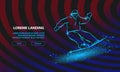 Neon Snowboarder fast riding and snow flash effect under his board. Vector Snowboarding Background for Landing Page