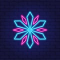 Neon snowflake. Geometric neon snowflake on dark background. New neon snow icon. Vector illustration