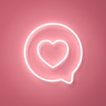 Neon social media notification love like heart icon in round speech bubble pin isolated on pink pastel color wall background Royalty Free Stock Photo