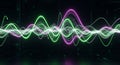 Neon sound wave abstract with green and pink glowing lines on dark background Royalty Free Stock Photo