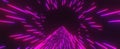 Neon space hyper tunnel. Futuristic acceleration with 3d render of purple warp jump beams