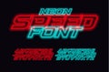 Neon Speed letters set. Red and blue race font. Cyberpunk Italic bold style vector alphabet. Fonts for event, promo
