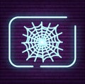 Neon spider sign arachnid logo on the wall. Royalty Free Stock Photo