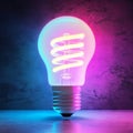 Neon spiral light bulb on concrete with purple and blue glow Royalty Free Stock Photo