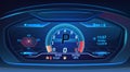 Neon sport car supercar dashboard with speedometer, modern automobile control panel design, vector illustration Royalty Free Stock Photo