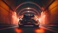 Neon Sports race car driving fast through tunnel Royalty Free Stock Photo