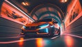 Neon Sports race car driving fast through tunnel Royalty Free Stock Photo