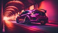 Neon Sports race car driving fast through tunnel Royalty Free Stock Photo