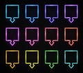 Neon square arrow colorful signs set.