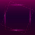 Neon square frame dark purple gradient background. Square textplace template. Night signboard style Royalty Free Stock Photo